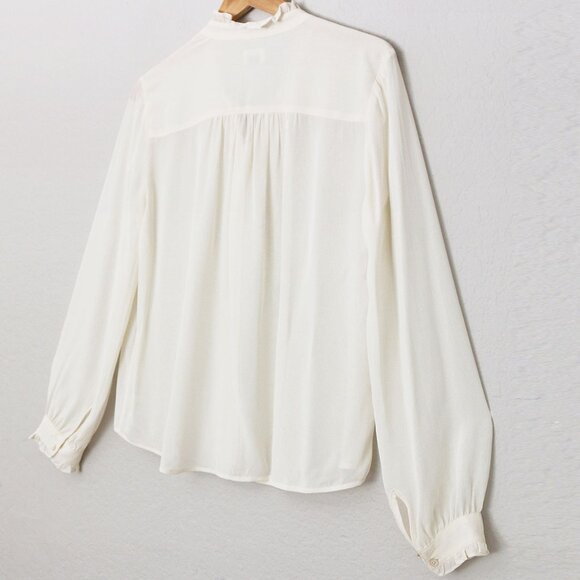 Aritzia Wilfred Ruffle High Neck Button Front Blouse Shirt S Cream Semi Sheer - Picture 3 of 15